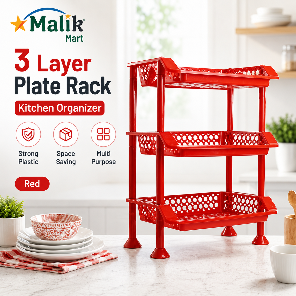 Plastic Dish Rack 3 Tier | Kitchen Plate & Utensil Organizer