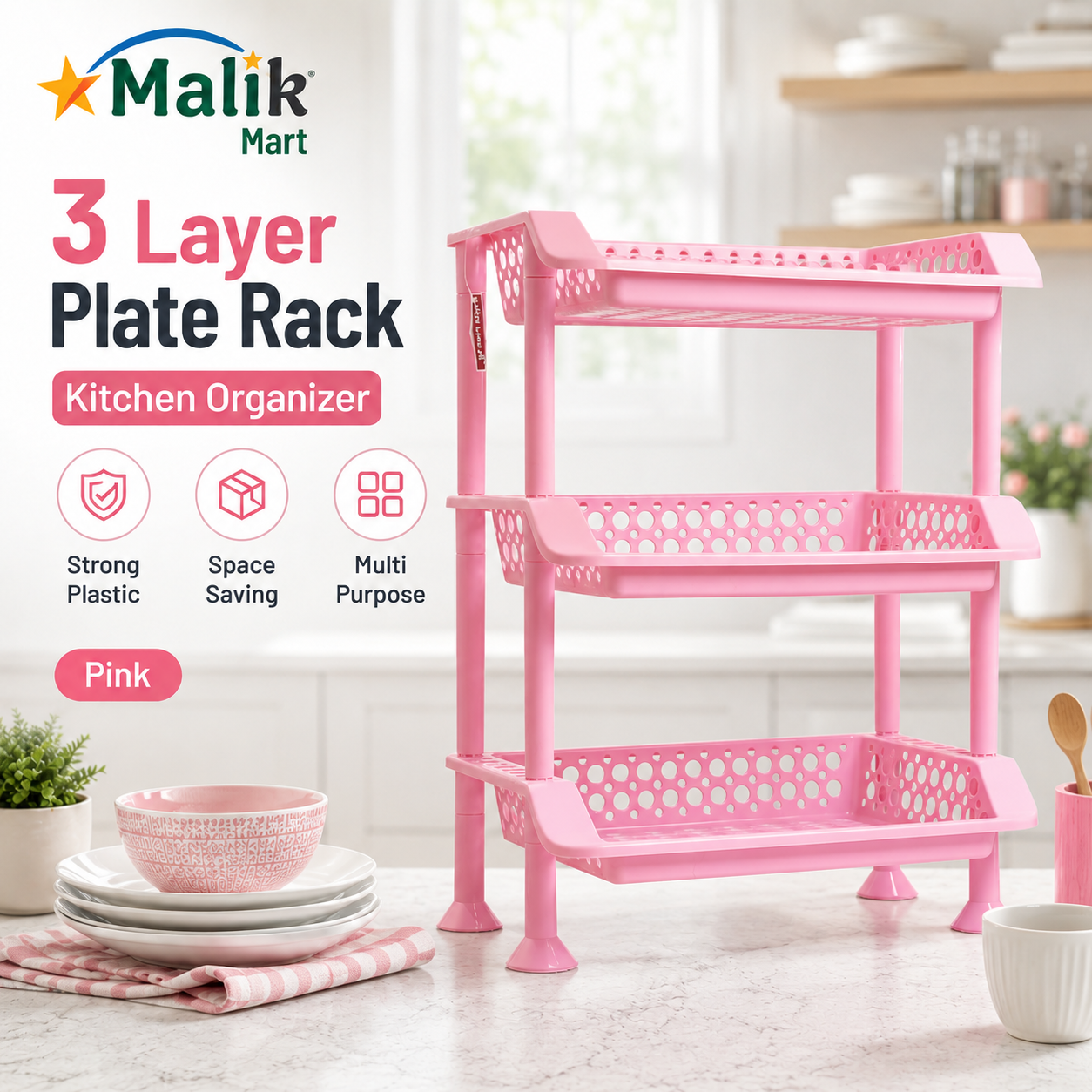 Plastic Dish Rack 3 Tier | Kitchen Plate & Utensil Organizer