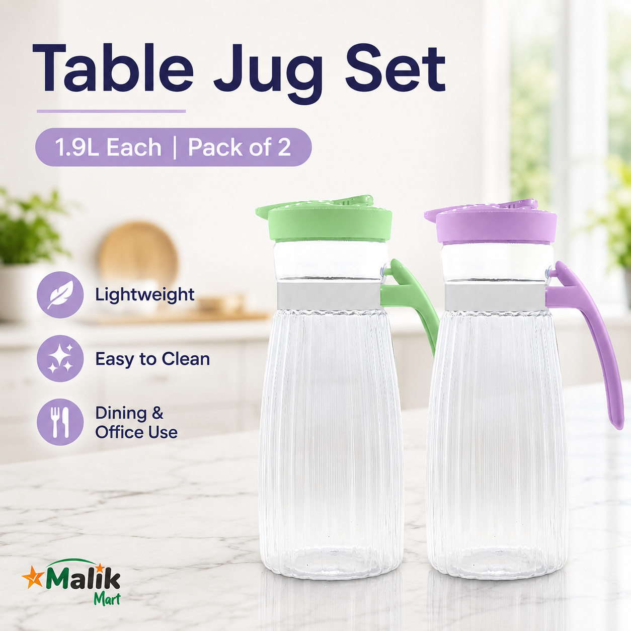 Table Plastic Water Jug 1.9L Pack of 2 | Daily Kitchen & Dining Jug