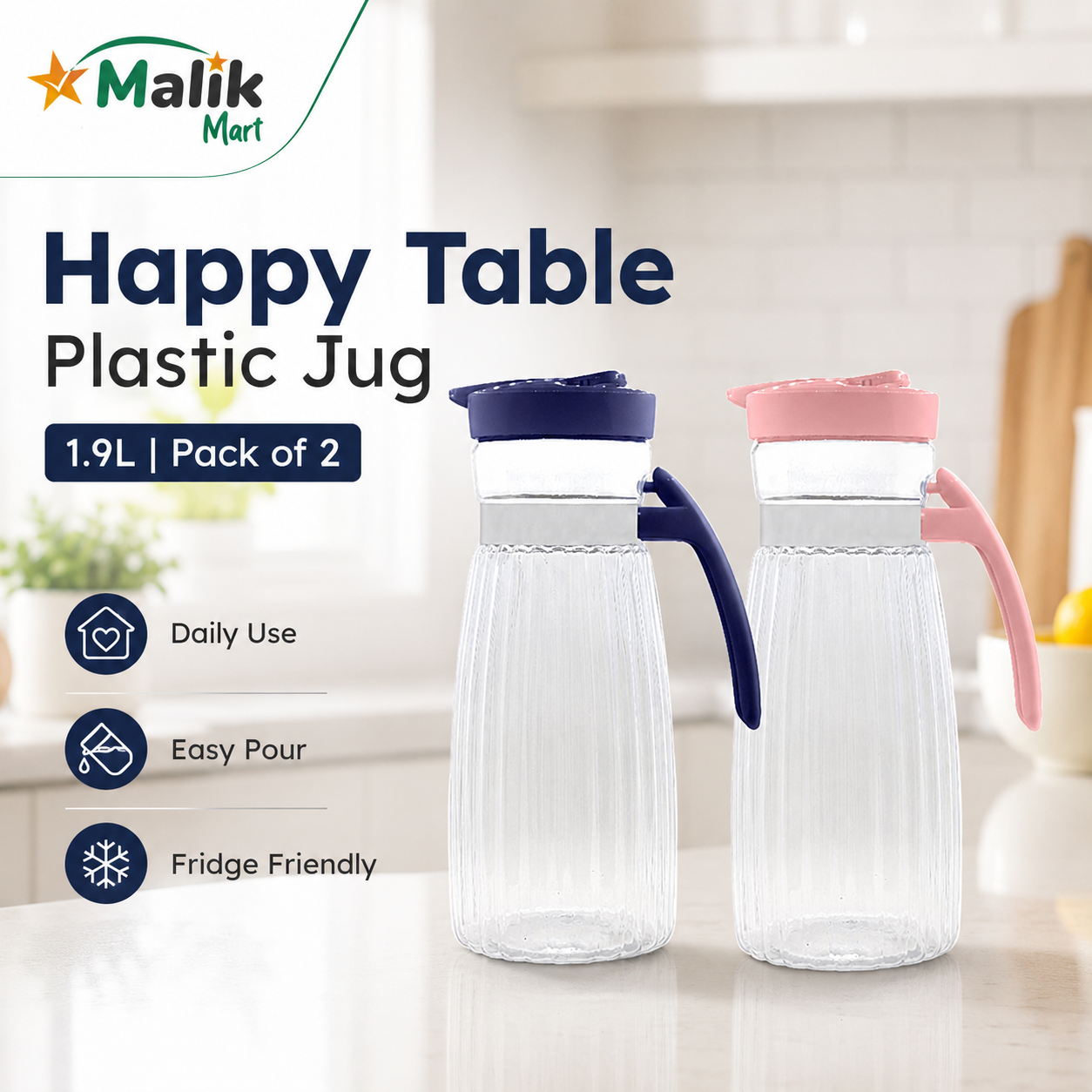 Table Plastic Water Jug 1.9L Pack of 2 | Daily Kitchen & Dining Jug