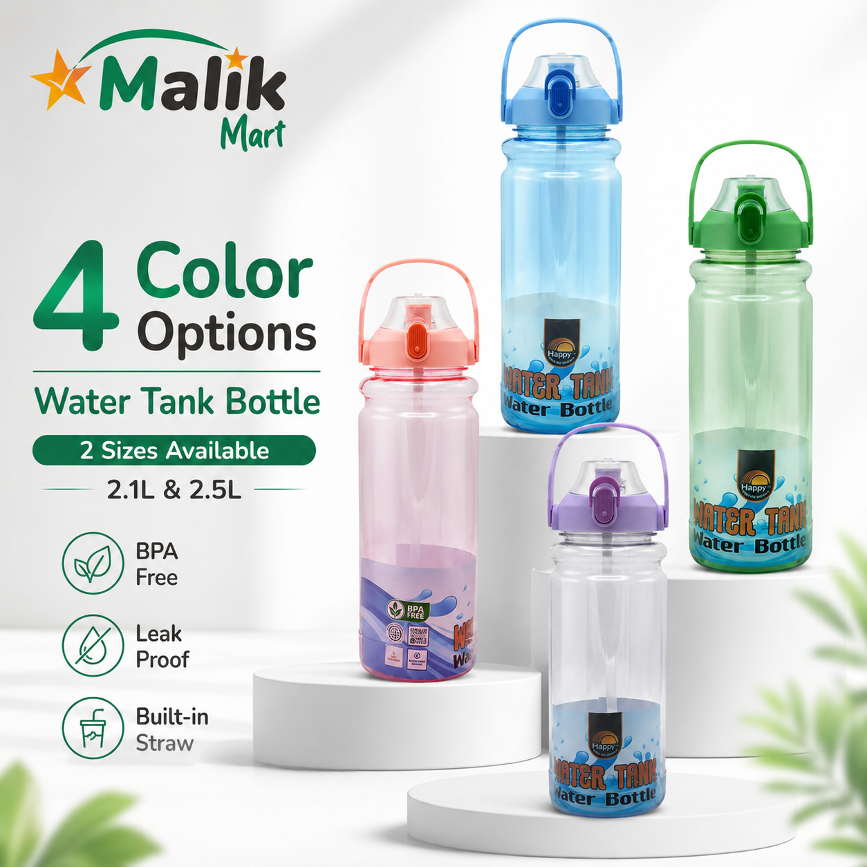 Water Tank Style Plastic Water Bottle | Large Capacity Travel & Home Bottle