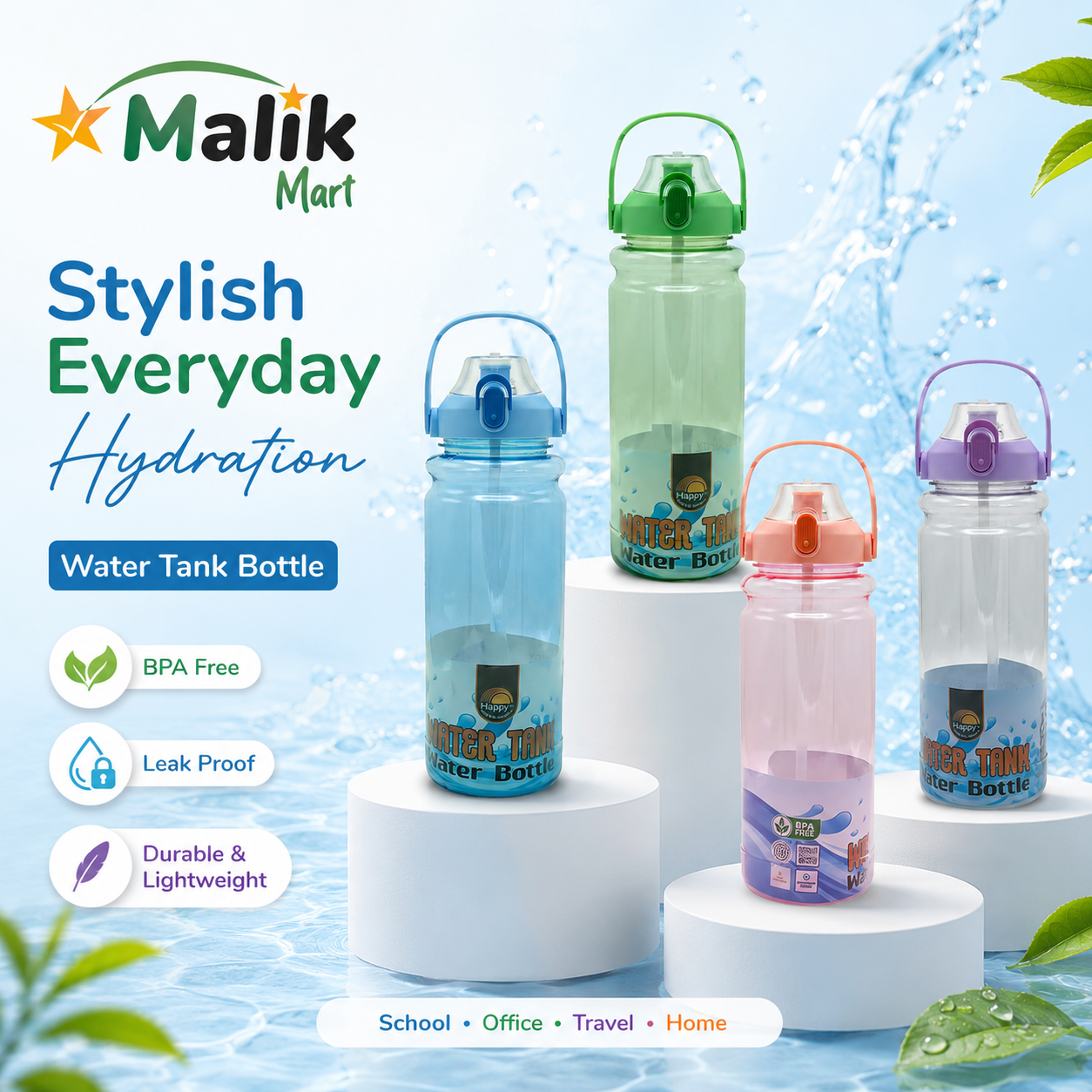 Water Tank Style Plastic Water Bottle | Large Capacity Travel & Home Bottle