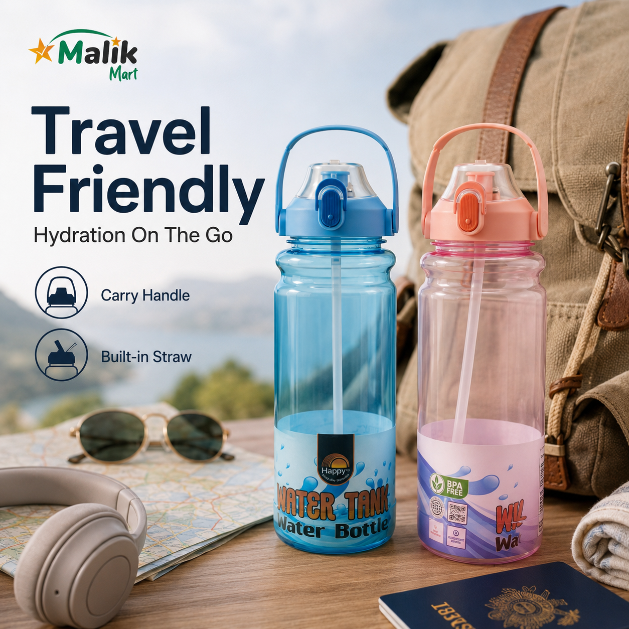 Water Tank Style Plastic Water Bottle | Large Capacity Travel & Home Bottle
