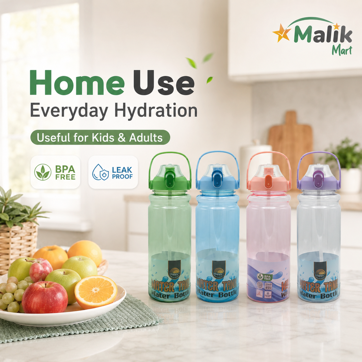 Water Tank Style Plastic Water Bottle | Large Capacity Travel & Home Bottle