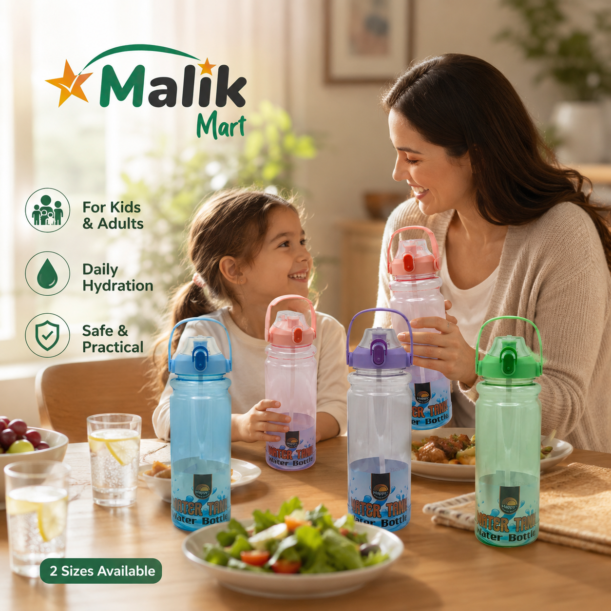Water Tank Style Plastic Water Bottle | Large Capacity Travel & Home Bottle