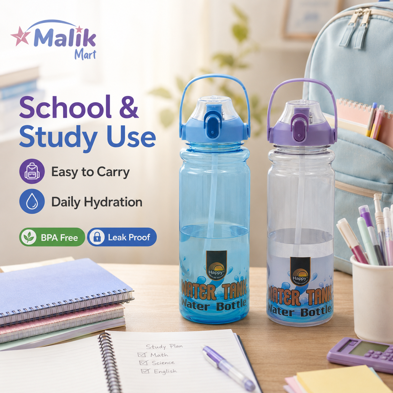 Water Tank Style Plastic Water Bottle | Large Capacity Travel & Home Bottle