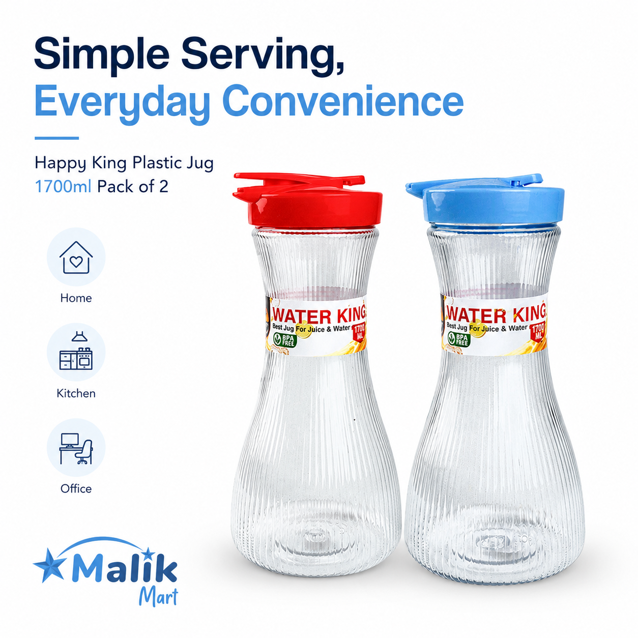 King Plastic Water Jug 1700ml Pack of 2 | Kitchen, Dining & Juice Serving Jug