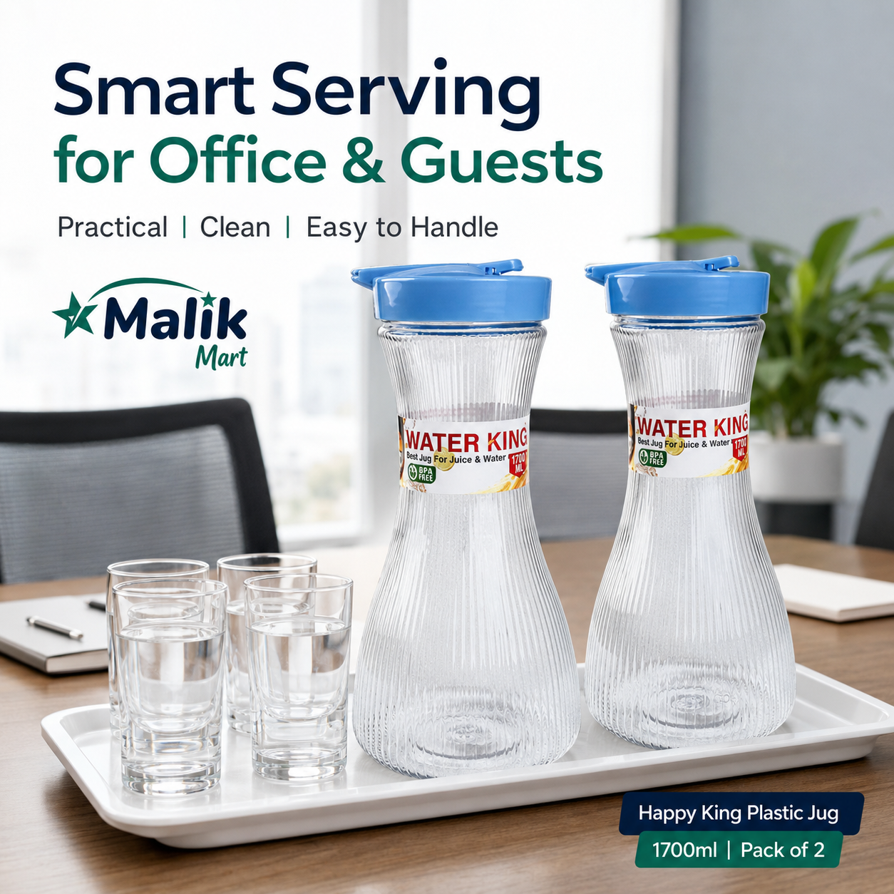 King Plastic Water Jug 1700ml Pack of 2 | Kitchen, Dining & Juice Serving Jug