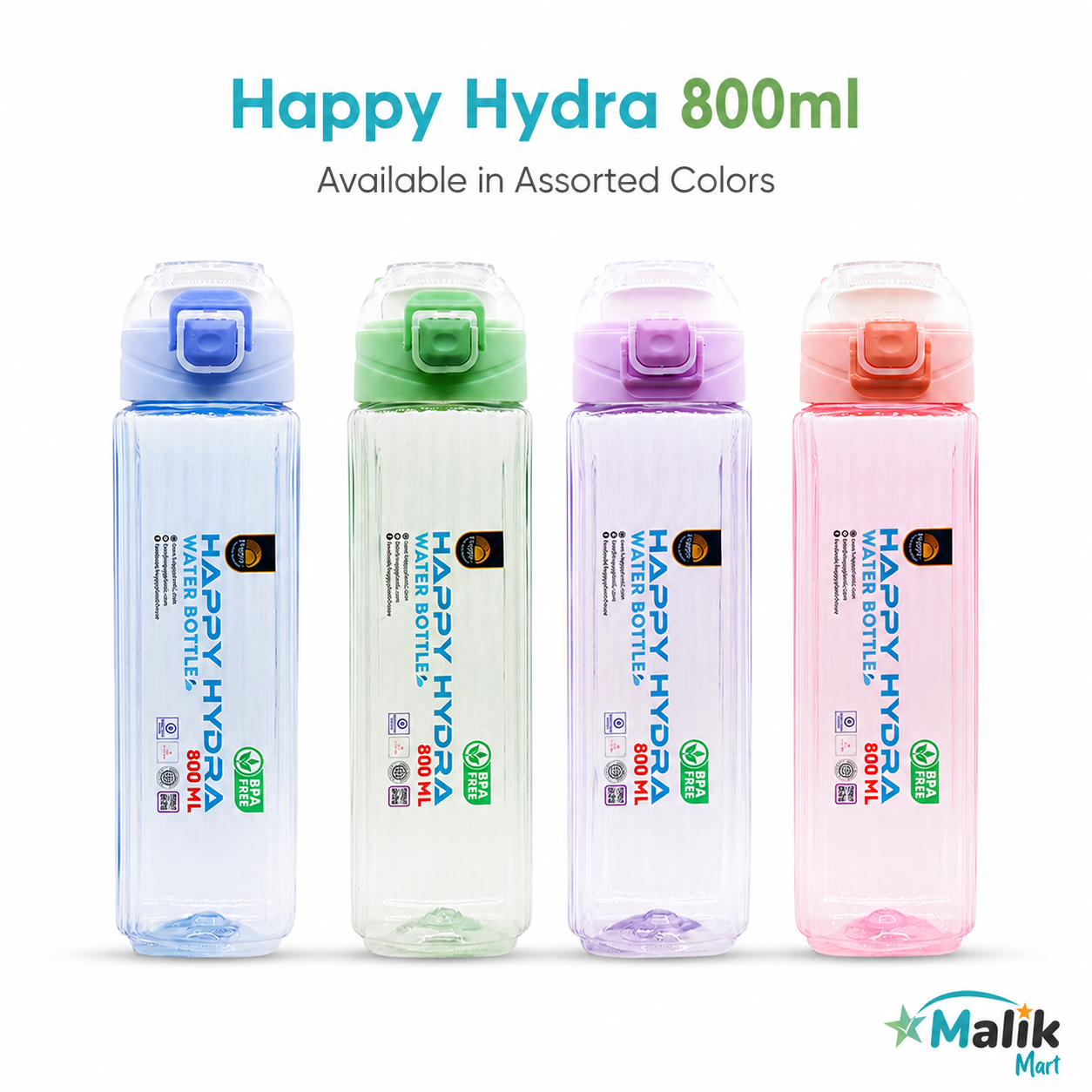 Hydra Plastic Water Bottle 800ml | Pack Options for School, Office & Travel