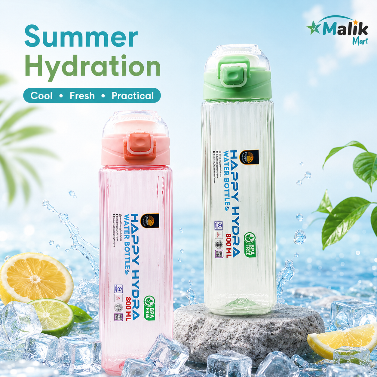 Hydra Plastic Water Bottle 800ml | Pack Options for School, Office & Travel