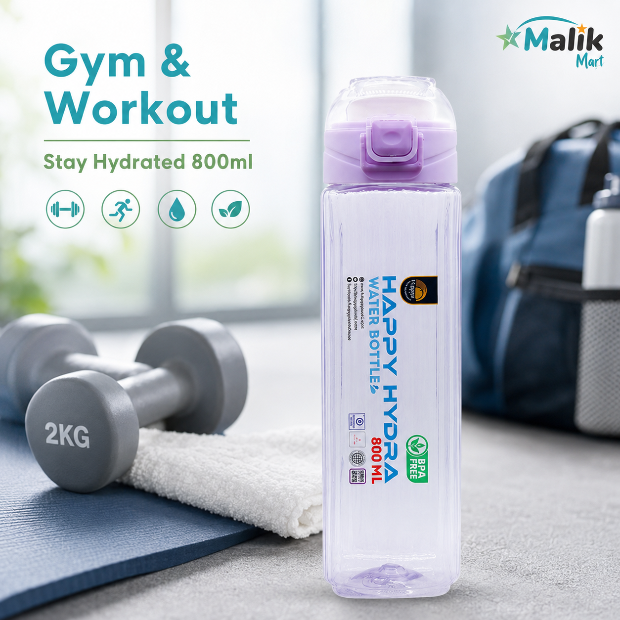 Hydra Plastic Water Bottle 800ml | Pack Options for School, Office & Travel