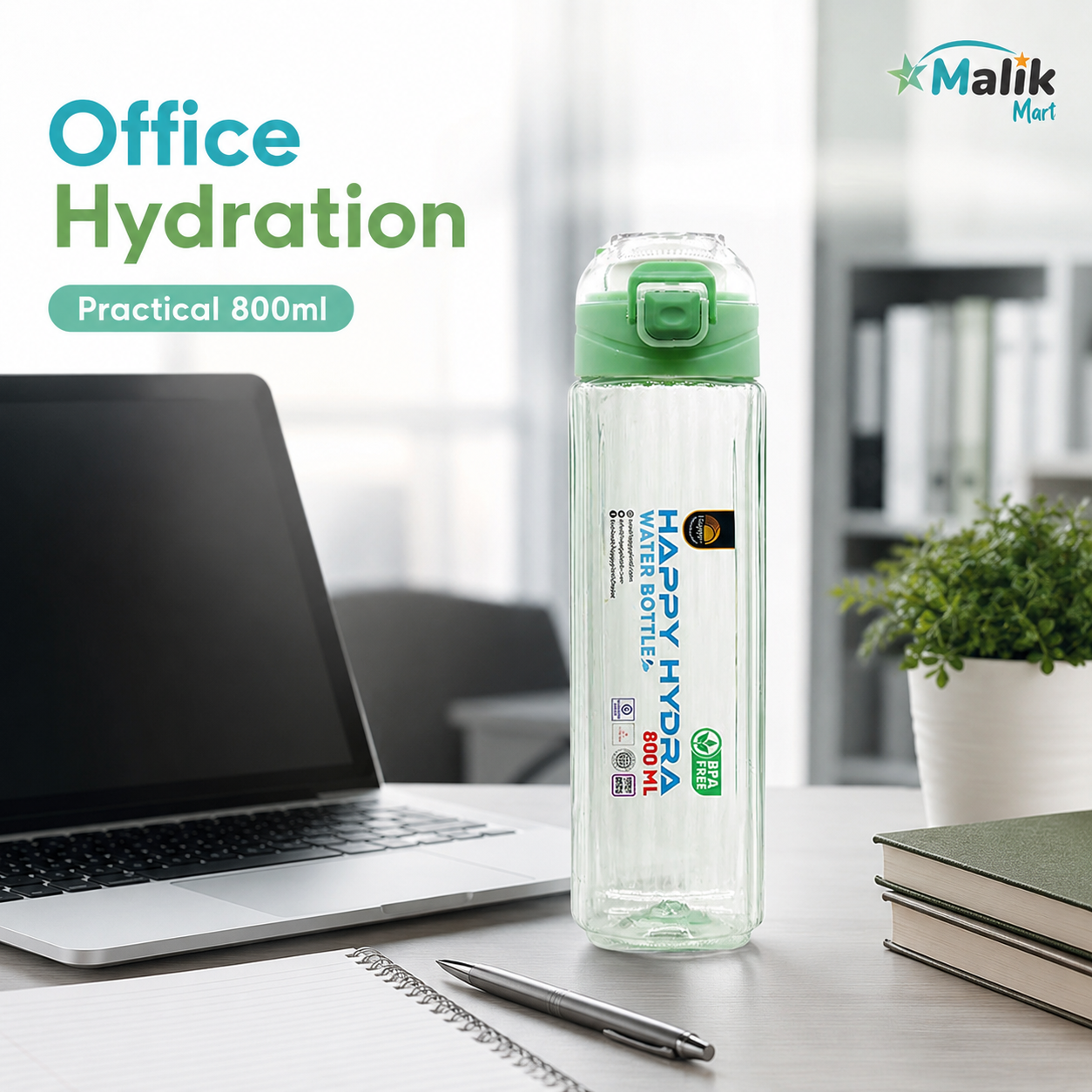 Hydra Plastic Water Bottle 800ml | Pack Options for School, Office & Travel