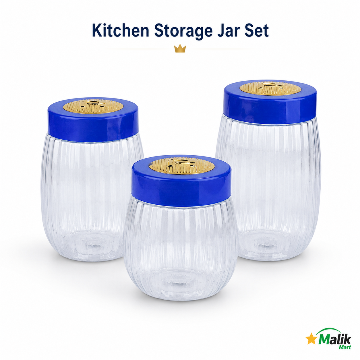 Crown Gold Plastic Storage Jar Set 3 Pcs | Kitchen Pantry & Dry Food Jars