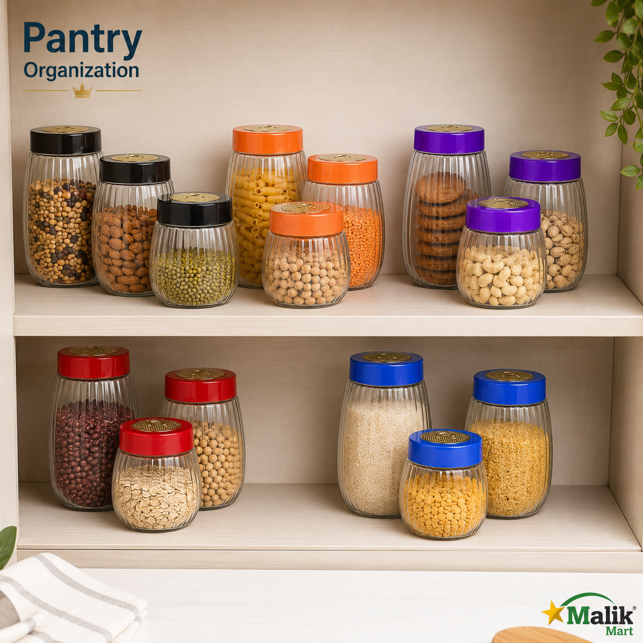Crown Gold Plastic Storage Jar Set 3 Pcs | Kitchen Pantry & Dry Food Jars