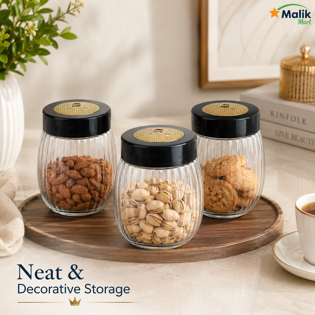 Crown Gold Plastic Storage Jar Set 3 Pcs | Kitchen Pantry & Dry Food Jars