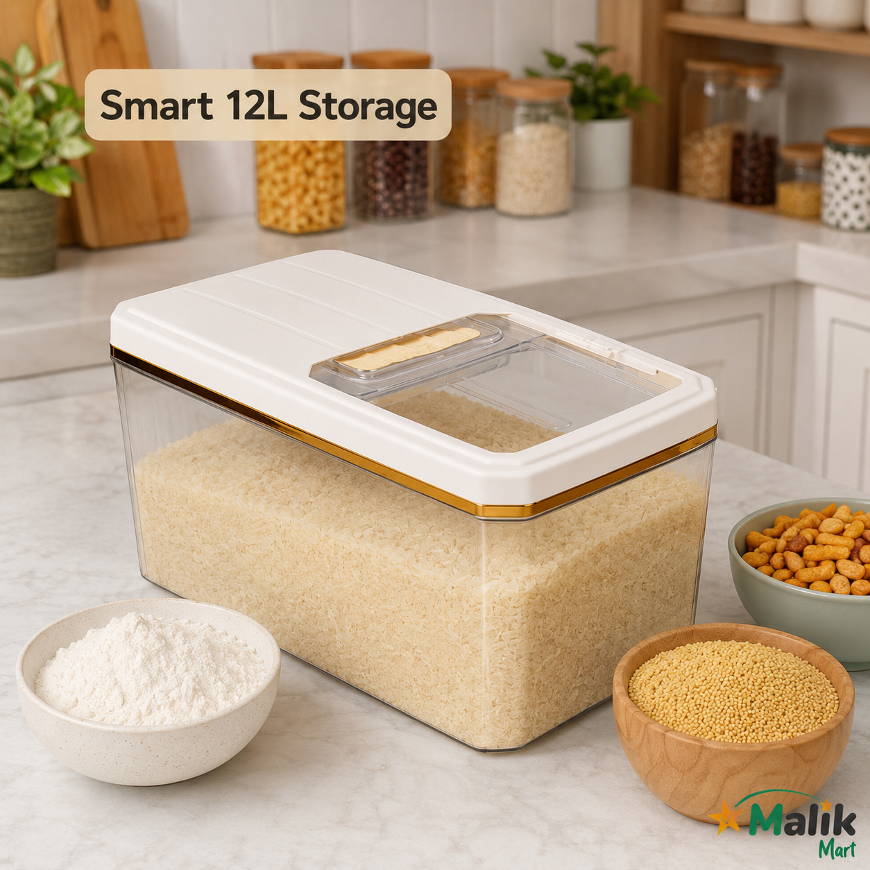 Maxy Plastic Food Storage Container 12L | Large Kitchen Pantry Box with Lid