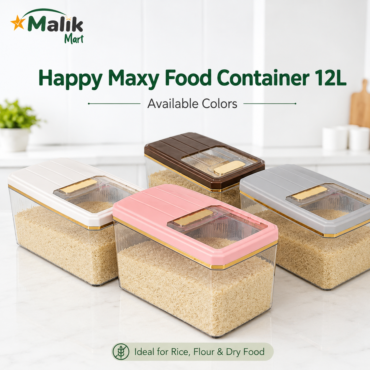 Maxy Plastic Food Storage Container 12L | Large Kitchen Pantry Box with Lid