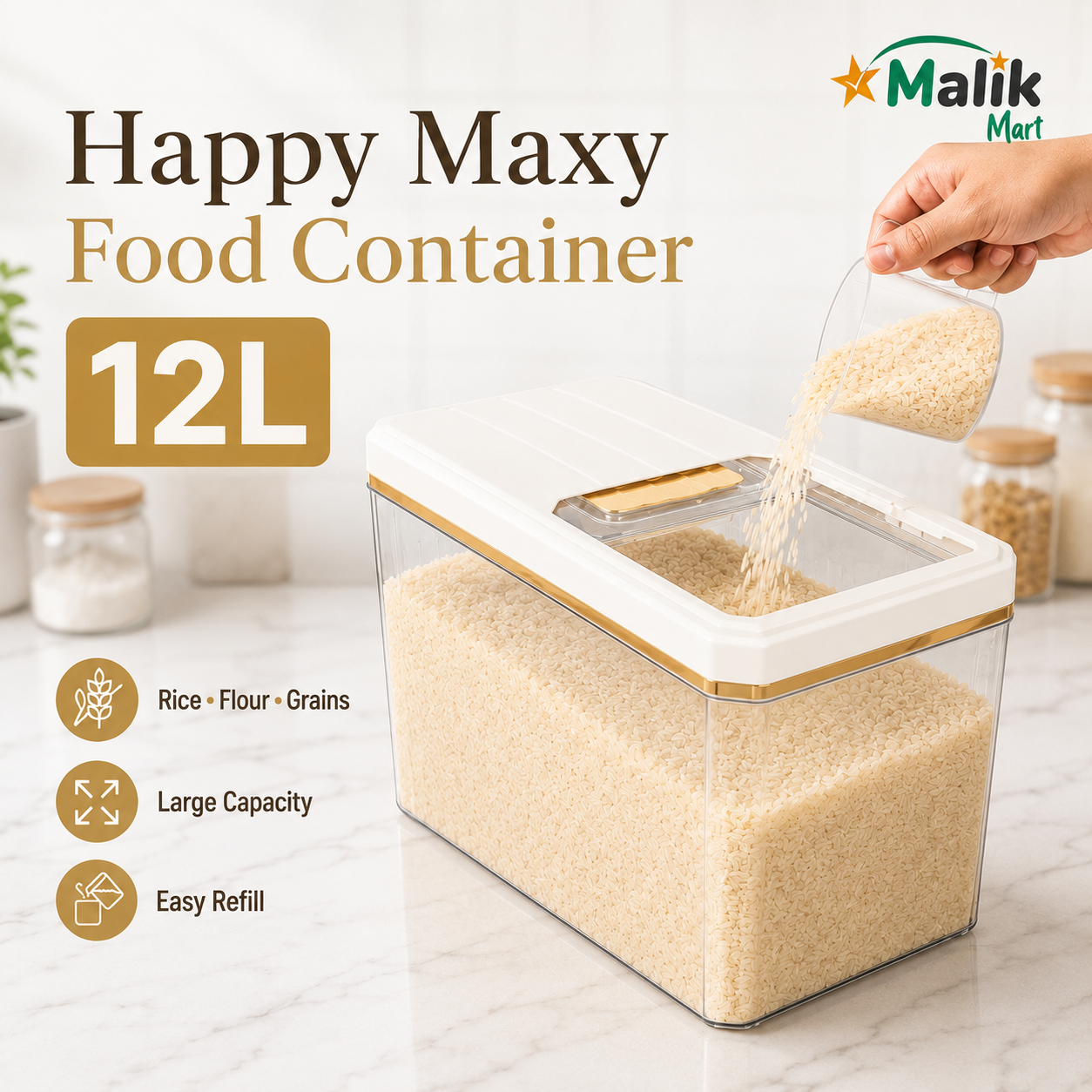 Maxy Plastic Food Storage Container 12L | Large Kitchen Pantry Box with Lid