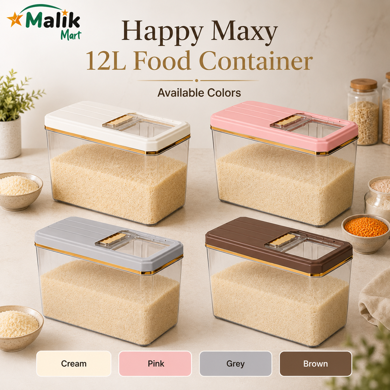 Maxy Plastic Food Storage Container 12L | Large Kitchen Pantry Box with Lid