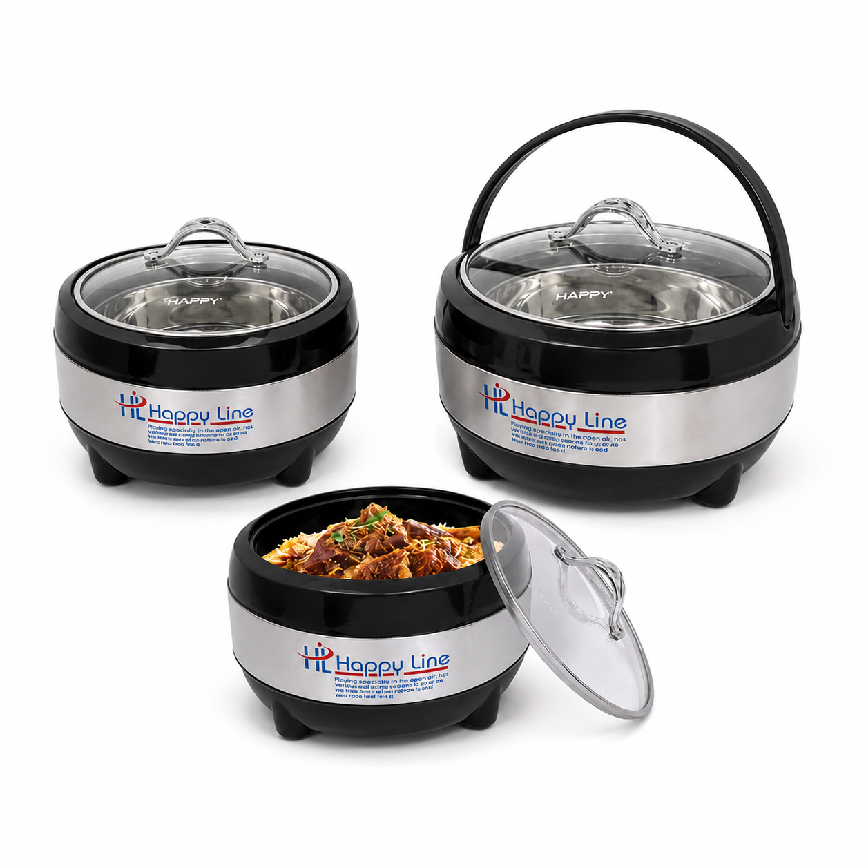Line Glass Top Insulated Hotpot Set | Food Warmer Serving Casserole Set