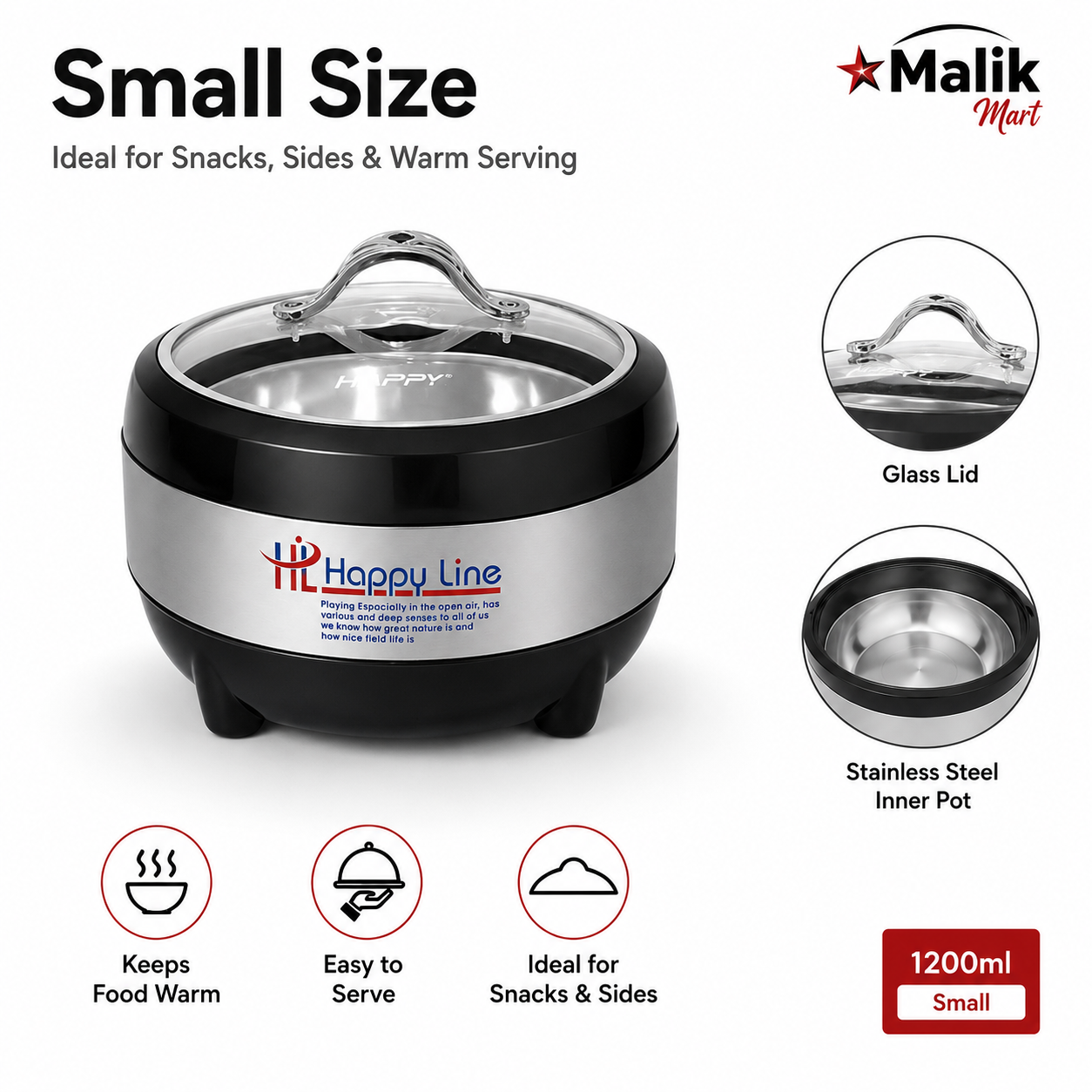Line Glass Top Insulated Hotpot Set | Food Warmer Serving Casserole Set