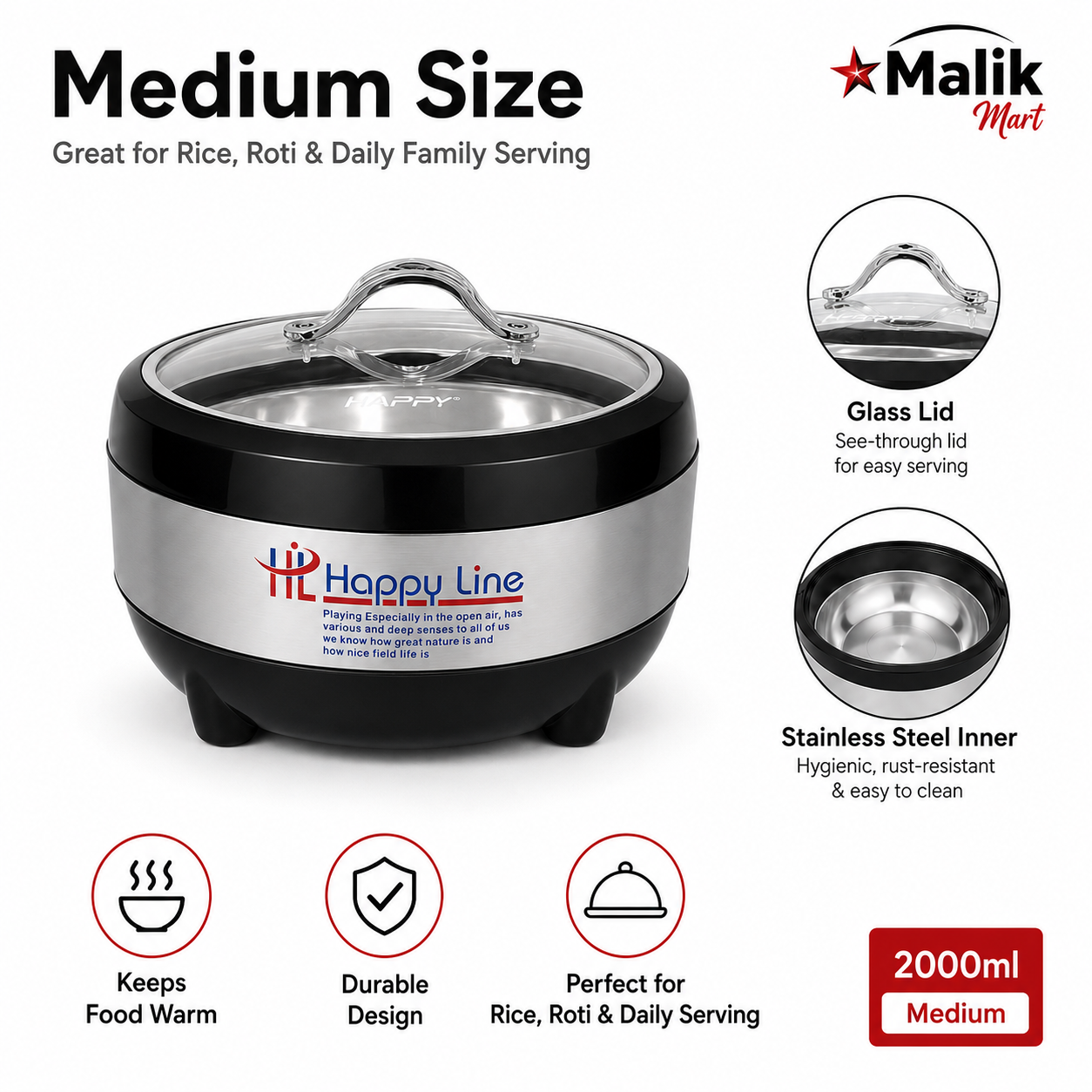 Line Glass Top Insulated Hotpot Set | Food Warmer Serving Casserole Set