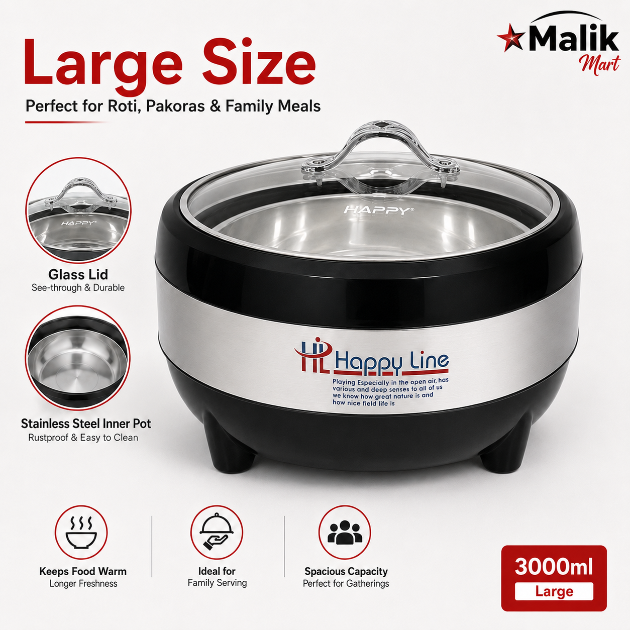 Line Glass Top Insulated Hotpot Set | Food Warmer Serving Casserole Set
