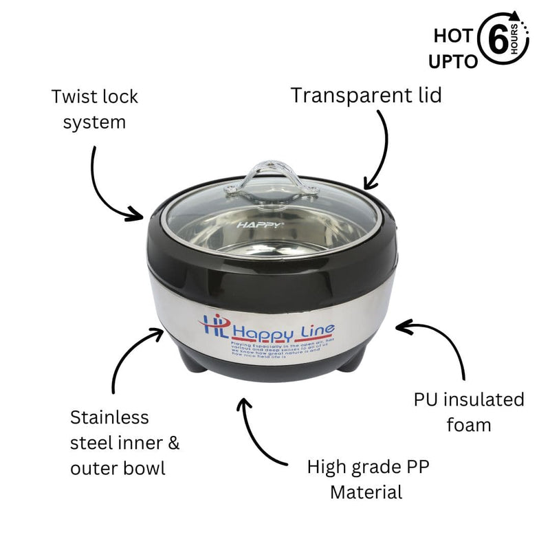 Line Glass Top Insulated Hotpot Set | Food Warmer Serving Casserole Set