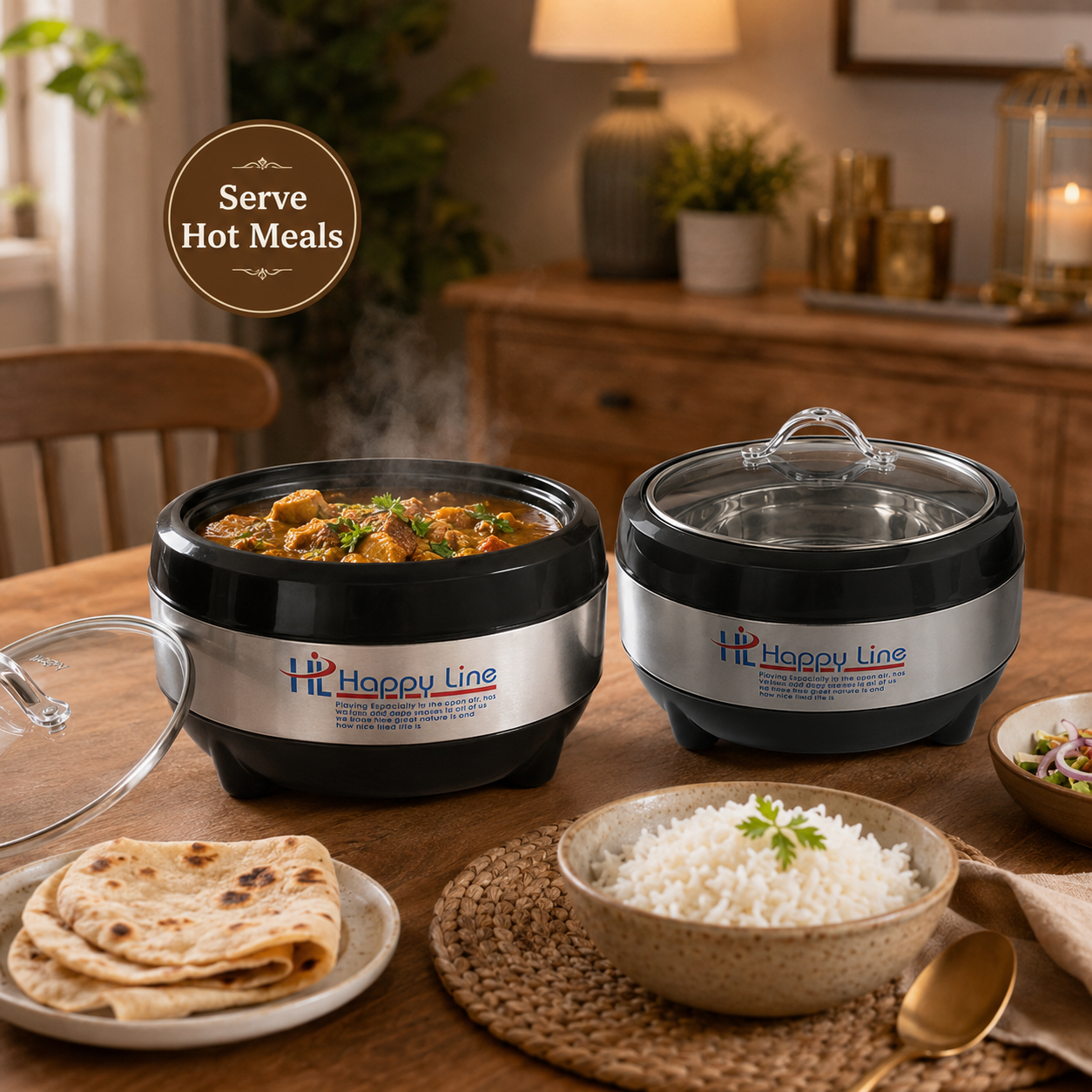 Line Glass Top Insulated Hotpot Set | Food Warmer Serving Casserole Set