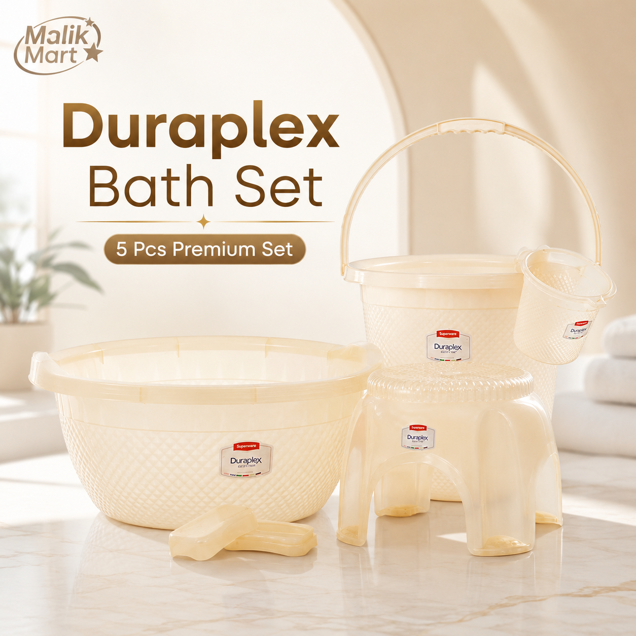 Floret Plastic Bath Set Beige | Stylish Bathroom Accessories Set