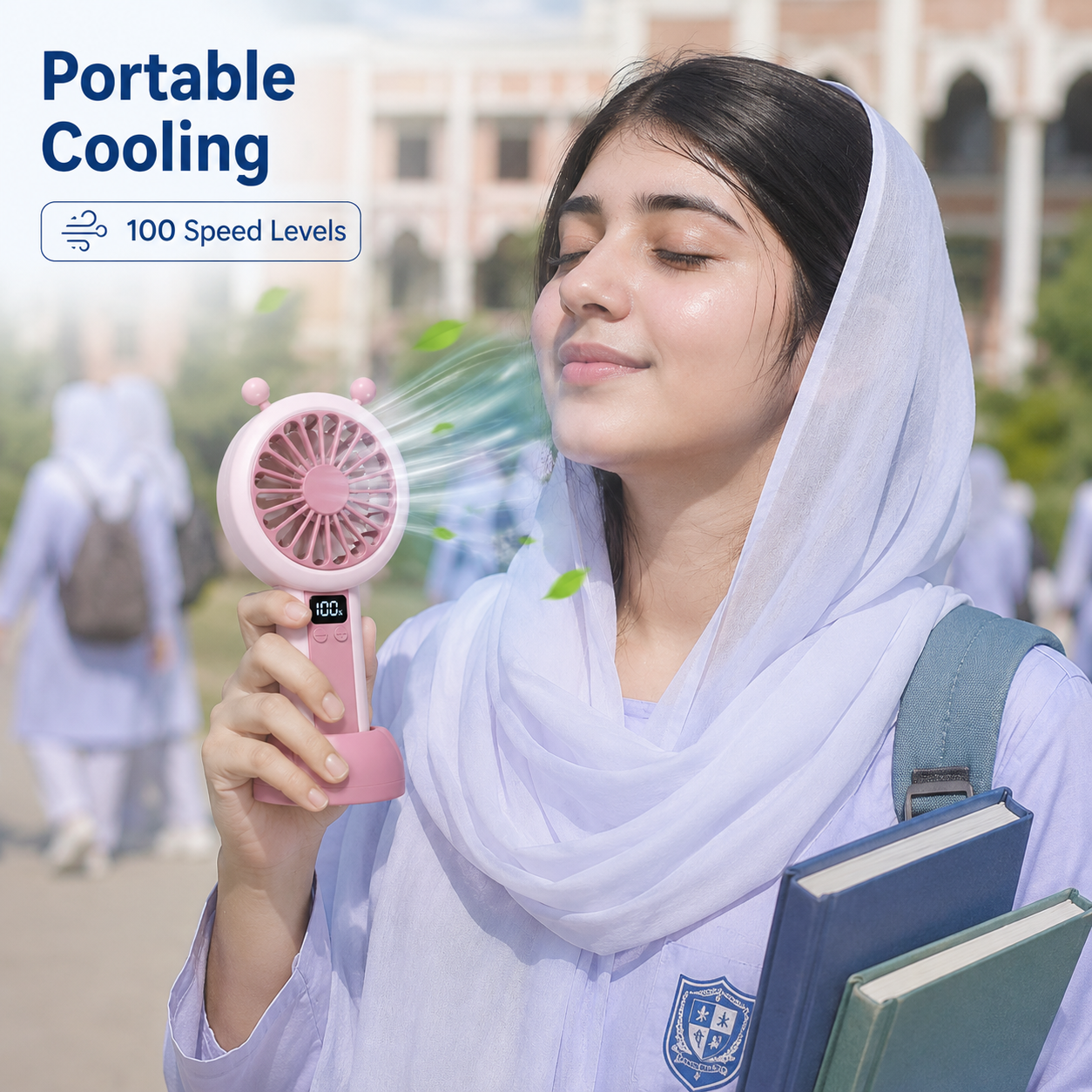 Mini Portable Rechargeable Fan with LED Display - Pink
