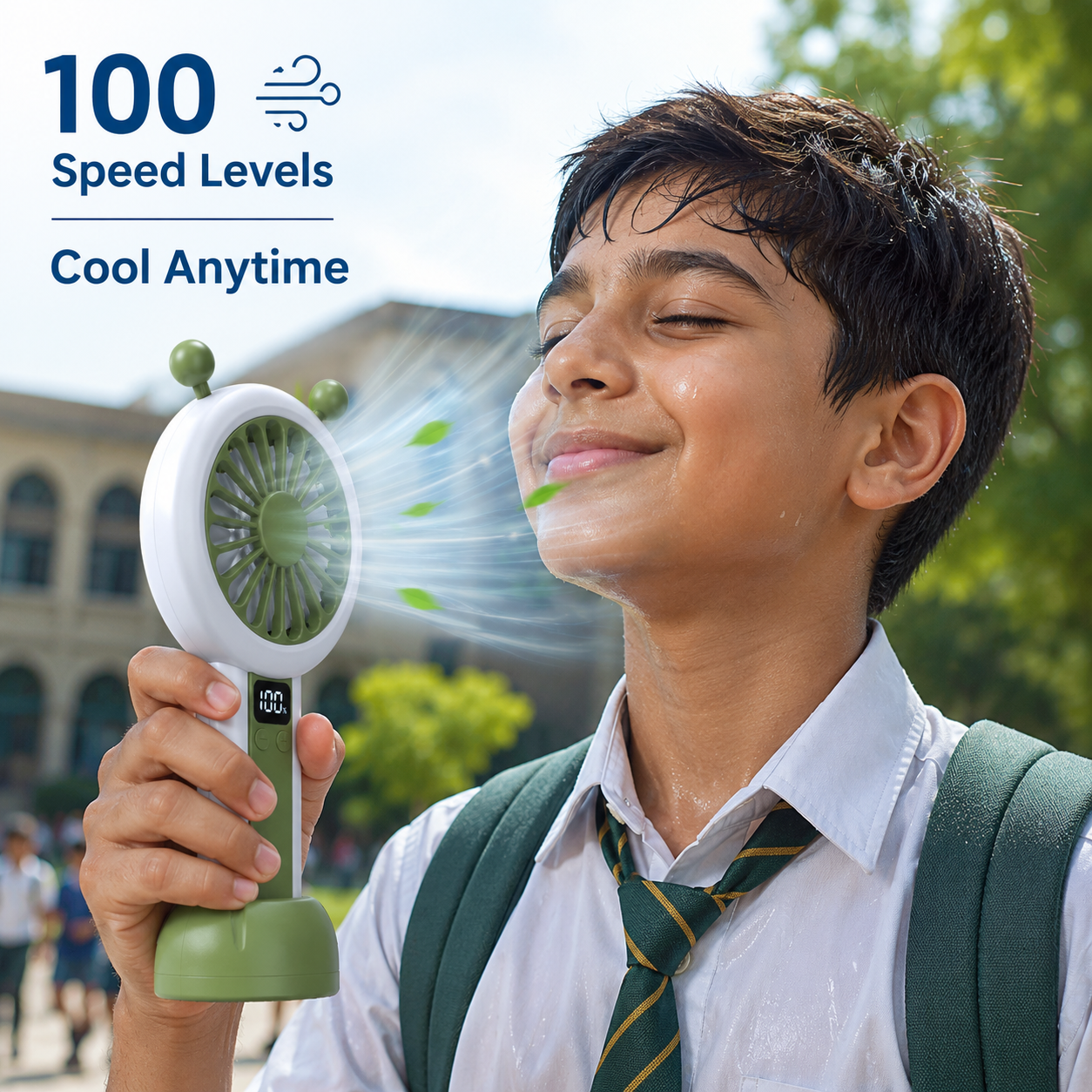 Mini Portable Rechargeable Fan with LED Display - Green