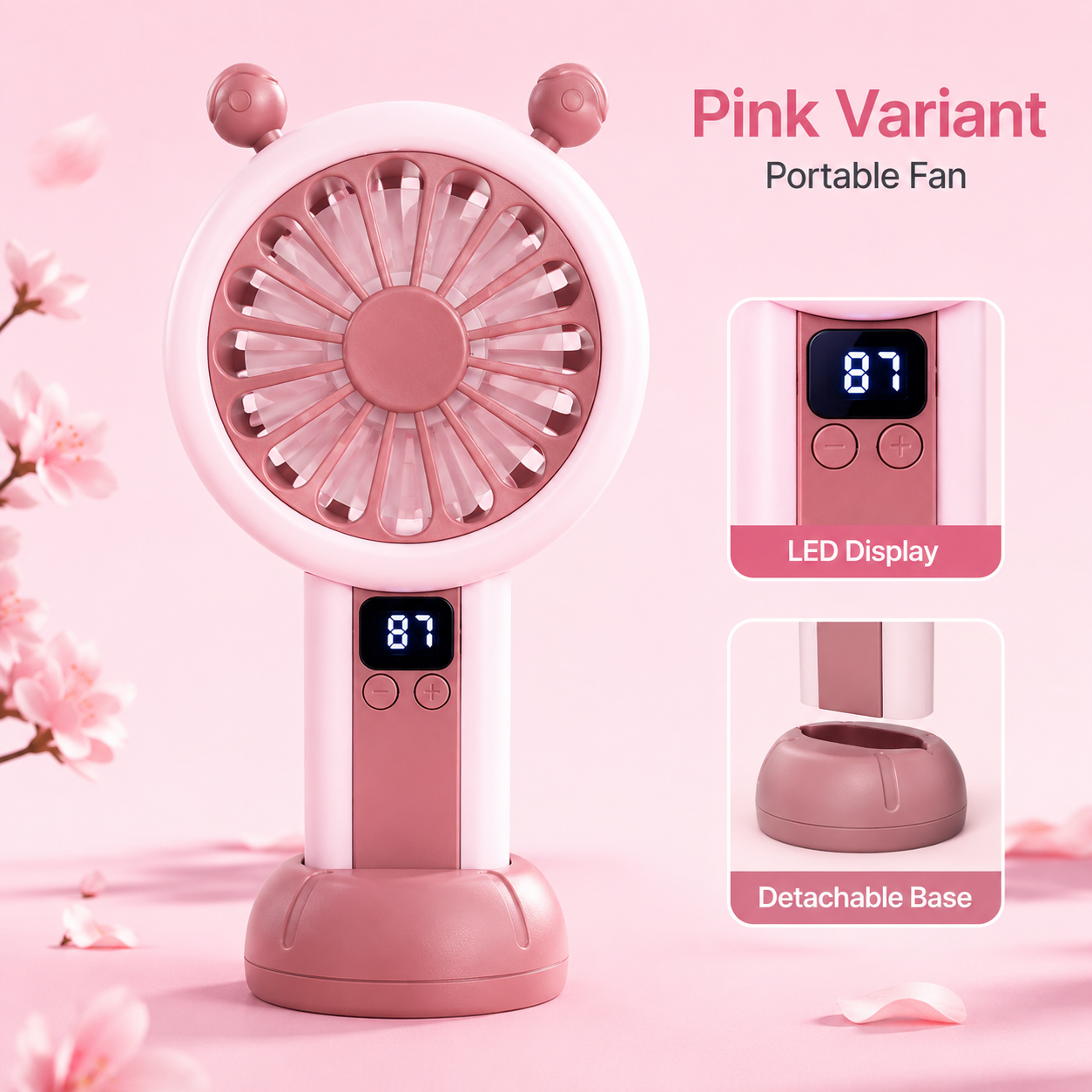 Mini Portable Rechargeable Fan with LED Display - 3 Color Options