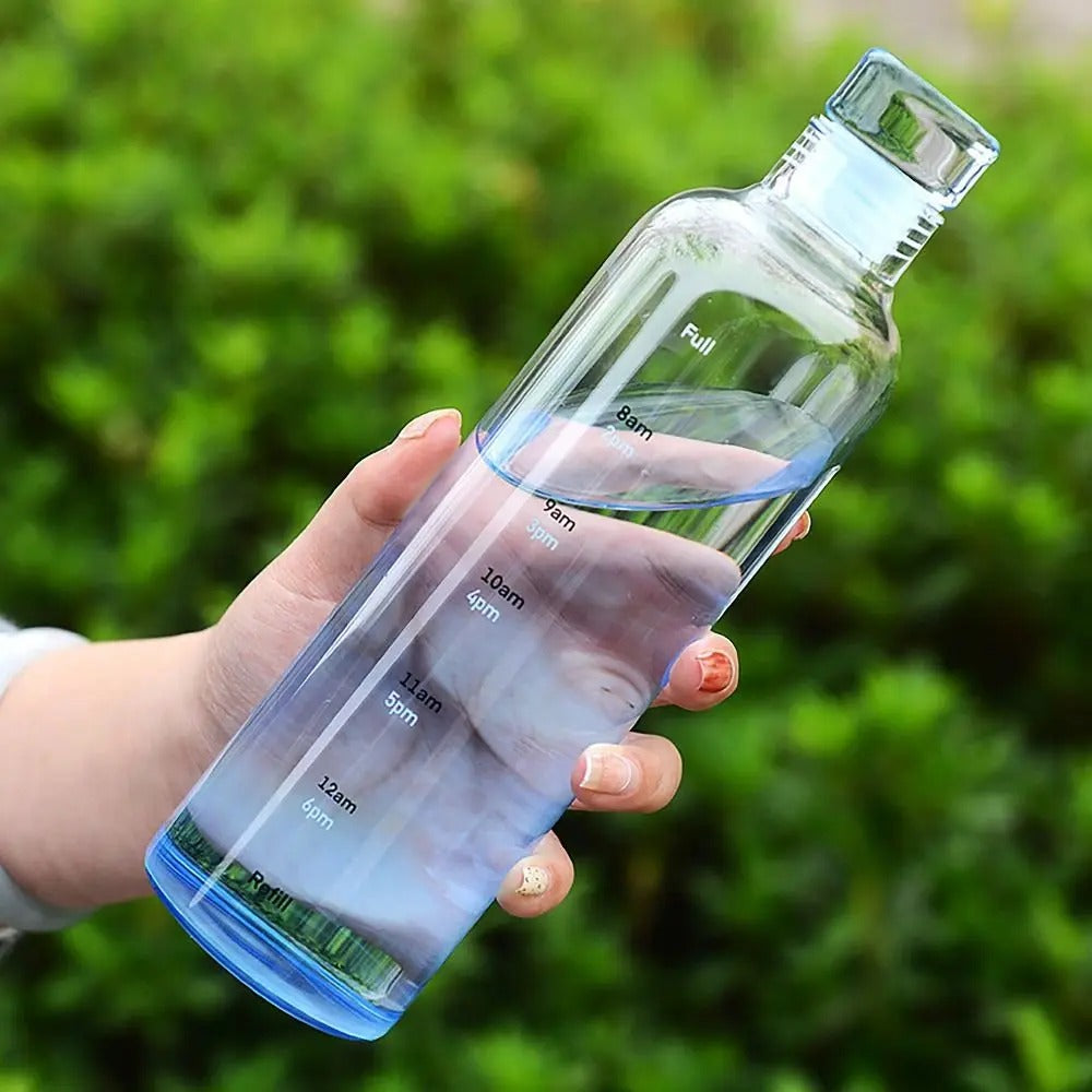 Premium Borosilicate Glass Water Bottle with Time Marker & Leakproof Lid – Portable Reusable Hydration Bottle for Office, Gym, School & Travel