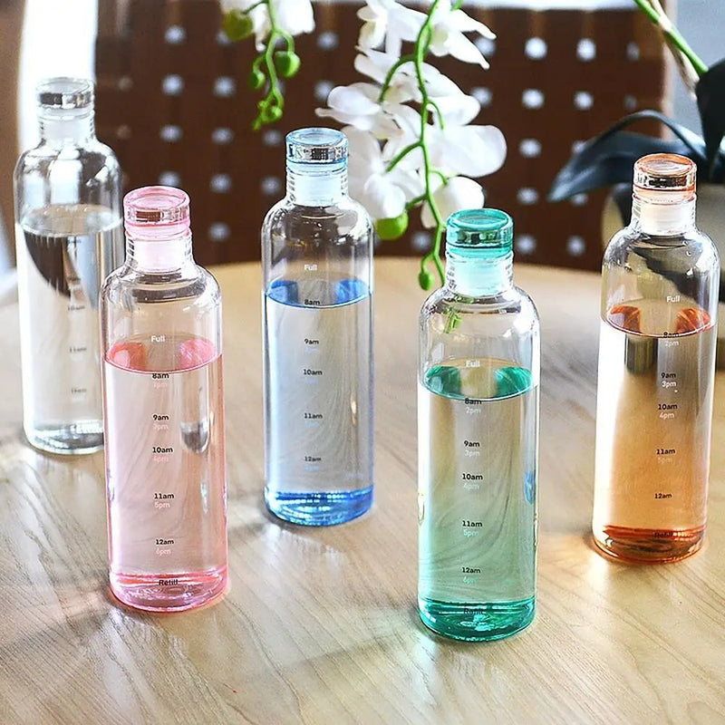 Premium Borosilicate Glass Water Bottle with Time Marker & Leakproof Lid – Portable Reusable Hydration Bottle for Office, Gym, School & Travel