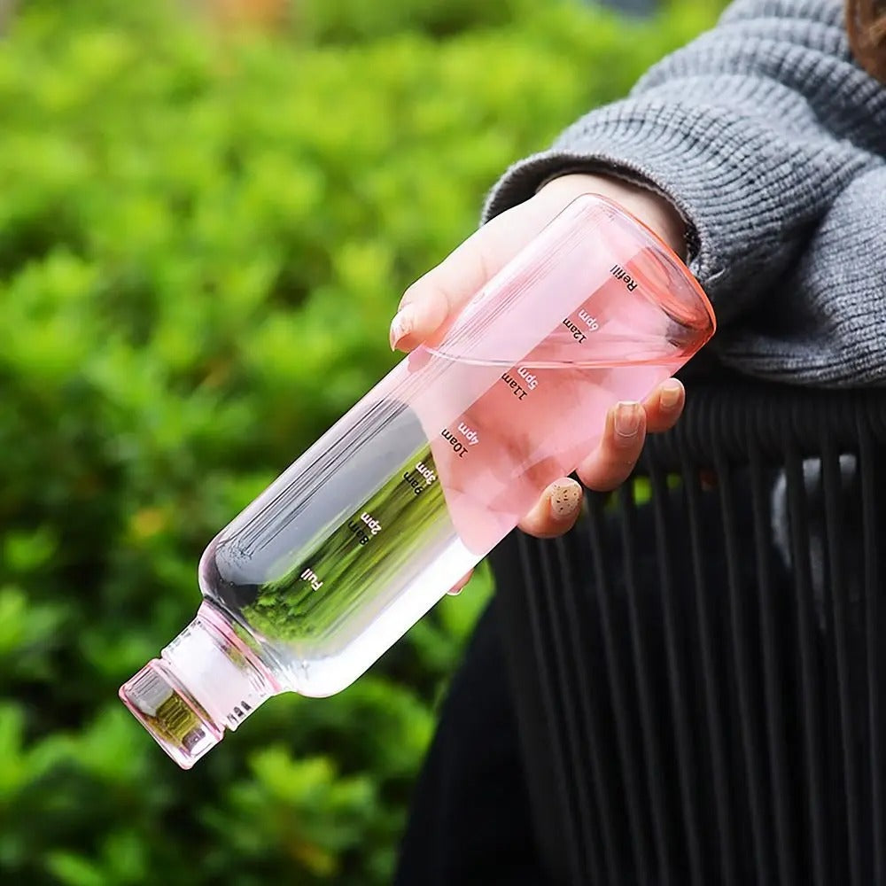 Premium Borosilicate Glass Water Bottle with Time Marker & Leakproof Lid – Portable Reusable Hydration Bottle for Office, Gym, School & Travel