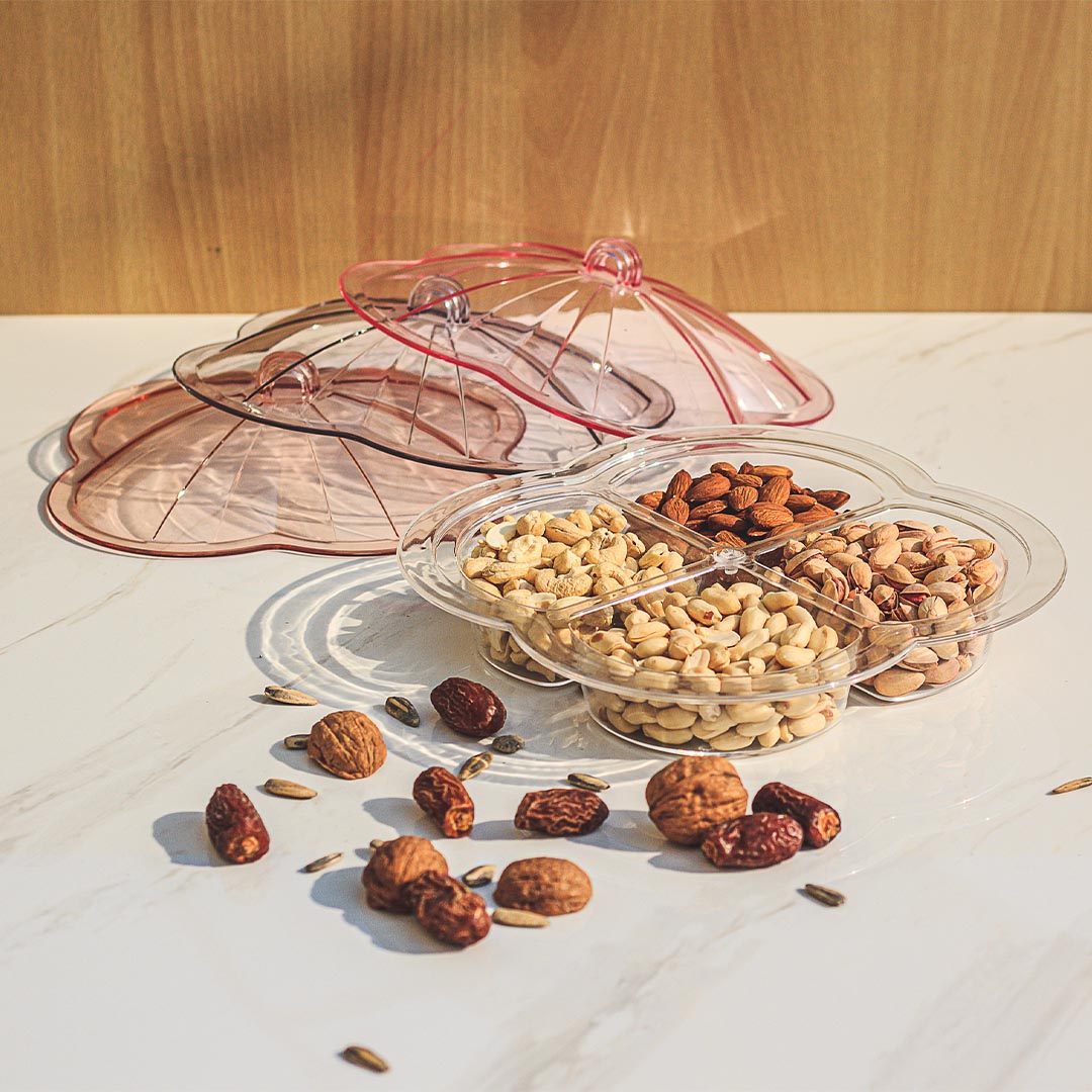 Pearl Compartment Tray Compartment Serving Tray - Elegant Dry Fruit, Snacks & Dessert Tray for Home Serving - Purple