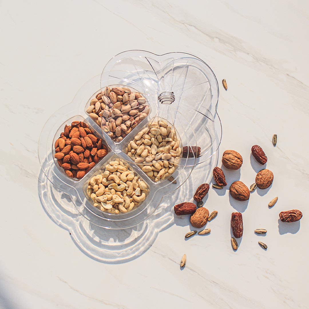 Pearl Compartment Tray Compartment Serving Tray - Elegant Dry Fruit, Snacks & Dessert Tray for Home Serving - Amber