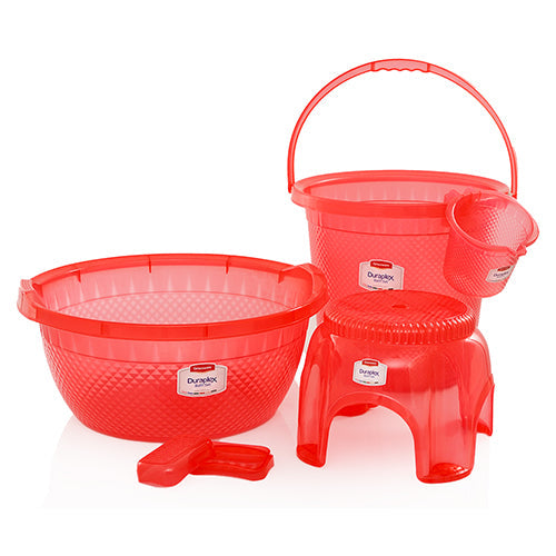 Duraplex Crystal Plastic Bath Set | Bathroom Accessories Set with Color Variants - Malik Mart P164