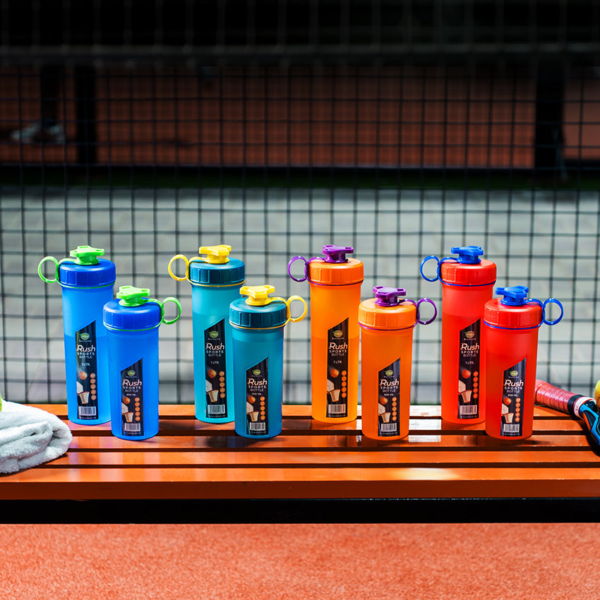 Rush Sports Water Bottle Large Pack of 2 - (1Litre) Leak-Resistant Water Bottle - Portable BPA-Free Hydration Bottle for School, Gym & Daily Use - Assorted