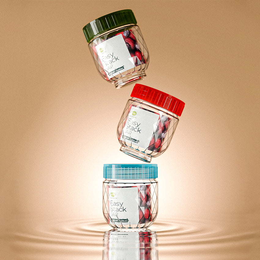 Easy Stack Jar Pack of 2 Small - (400ml) Airtight Storage Jar - Stylish Kitchen Jar for Dry Fruits, Snacks, Spices & Pantry Items - Turqouise