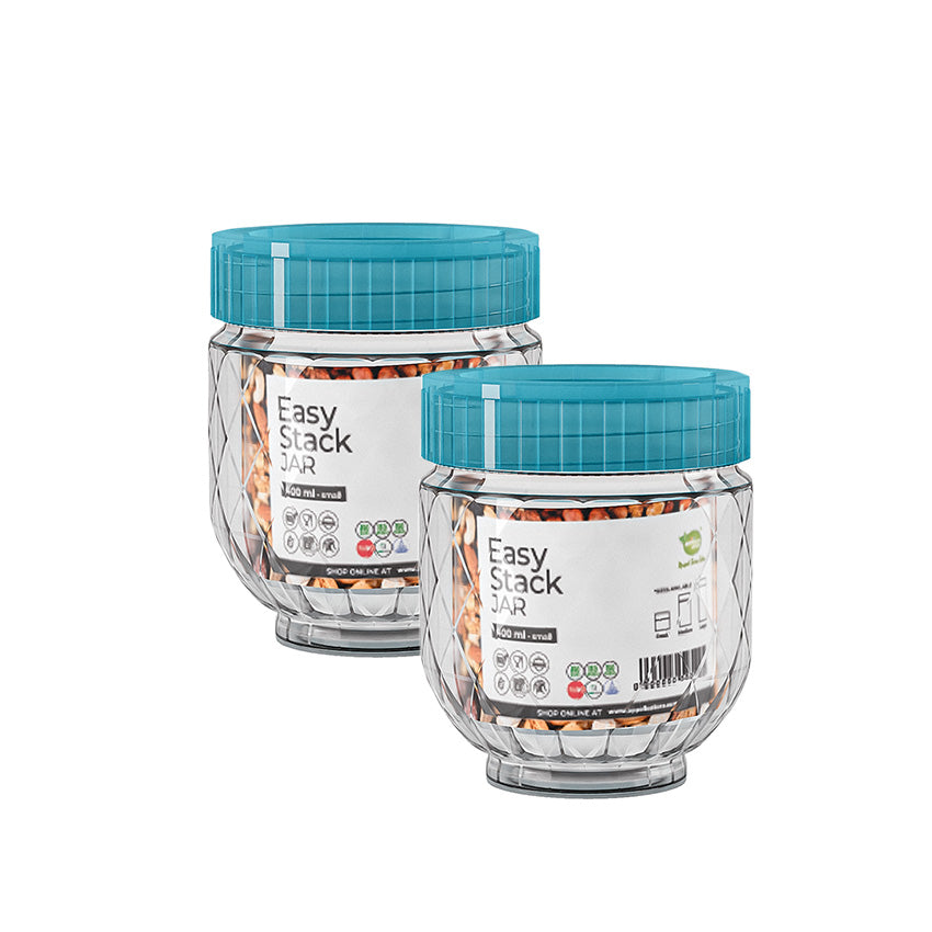 Easy Stack Jar Pack of 2 Small - (400ml) Airtight Storage Jar - Stylish Kitchen Jar for Dry Fruits, Snacks, Spices & Pantry Items - Red