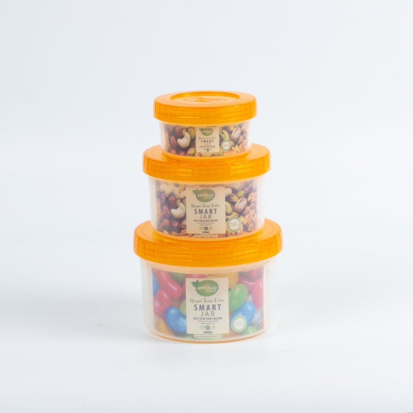 Smart Mini Jar Pack of 3 - (S/M/L) Airtight Storage Jar - Stylish Kitchen Jar for Dry Fruits, Snacks, Spices & Pantry Items - Orange