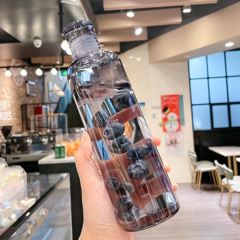 Premium Borosilicate Glass Water Bottle with Time Marker & Leakproof Lid – Portable Reusable Hydration Bottle for Office, Gym, School & Travel