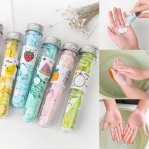 5pc Portable Fruit Scented Paper Soap Sheets – Travel Friendly Hand Wash Soap for Kids & Adults